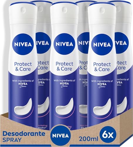 Nivea Protege & Care Spray Set 6 (6 X 200 Ml), Deodorante Antitraspirante Al Profumo Di Nivea Creme, Spray Deodorante Allo 0% Di Alcool