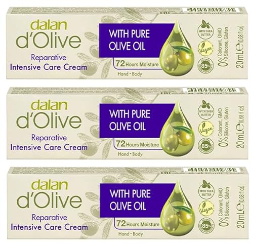 Dalan D'Olive, Mini Crema Idratante Intensiva Per Mani E Corpo, Per Pelli Secche, 3 Flaconi Da 20 Ml