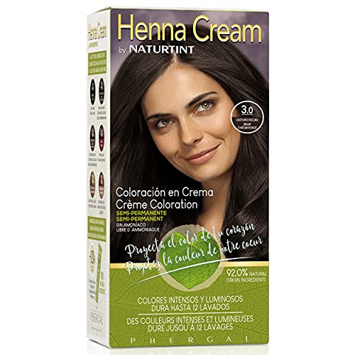 Naturtint | Henna Cream | Colorazione Semipermanente In Crema Senza Ammoniaca | +90% Ingredienti Naturali | Fino A 12 Lavaggi | 3.0 Castano Scuro | 11