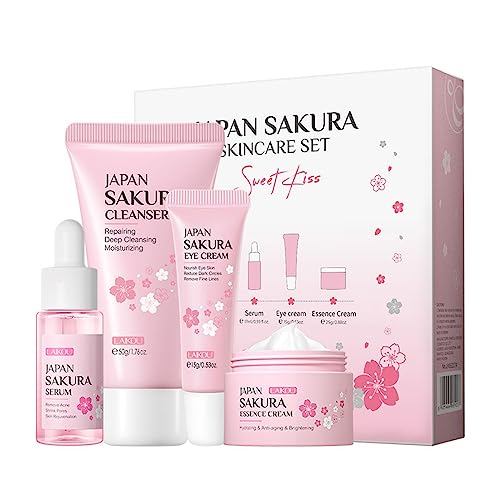 Skin Daily Skincare Set Delicato Per La Pulizia E La Cura Della Pelle, Ragazze E Donne, Set Regalo Include Siero Detergente Essenza Crema Occhi (4 Pez