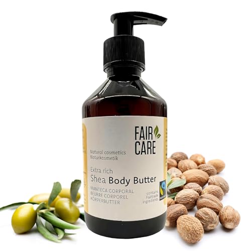 Fair Care Burro Per Il Corpo Con Burro Di Karitè 240 Ml Con Dispenser Di Pompaggio – Idratante – Air Trade Burro Per La Pelle Secca – Ingredienti Natu