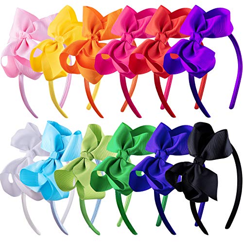 Siquk 12 Pezzi Cerchietti Per Capelli Con Fiocco Fasce Capelli Fiocco Cerchietti Colorati Capelli Per Ragazze, 12 Colori