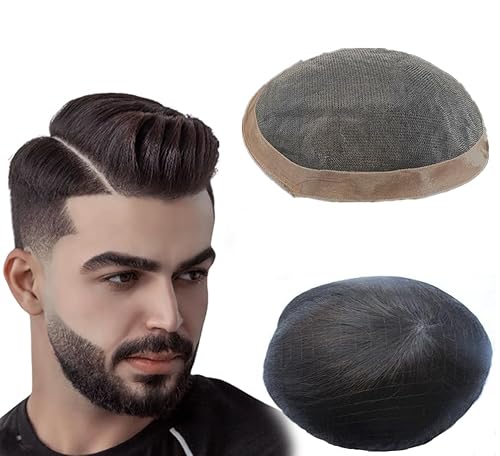 N.L.W. Parrucca Uomo Pu E Pizzo Toupee Europeo Pezzi Per I Pacini Umani, Protesi Capelli Uomo Piaccelli Pollici Skin Sottile 0.06 Cm Spessore Uomini P
