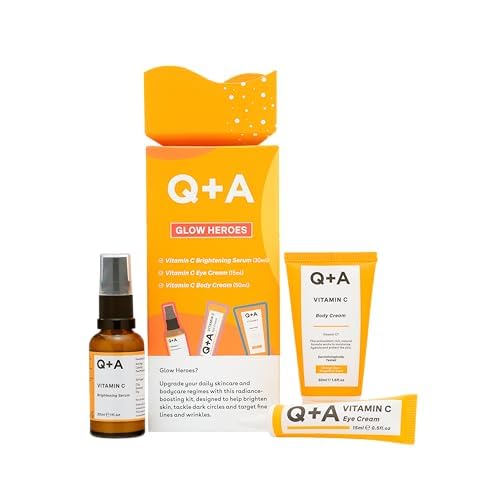 Q+A Glow Heroes Set Regalo Per La Cura Della Pelle – Trio Potenziante Di Radianza Con Siero Illuminante Alla Vitamina C 30 Ml, Crema Per Occhi 15 Ml E
