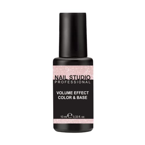 Nail Studio, Volume Effect Color&Base, Colore 06 Glitter Pink, Base Volumizzante E Livellante Per Unghie Colorata, Base Smalto Semipermanente Per Mani