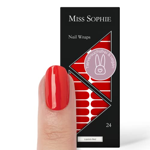 Miss Sophie Pellicola Per Unghie - "Lipstick Red", Tinta Unita, Rosso, Nail Wraps -24 Pellicole Per Unghie Autoadesive Ultrasottili A Lunga Durata