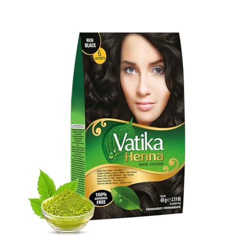 Vatika Henna Tinta Henné Per Capelli, Nero Intenso, 100% Senza Ammoniaca, 6 Sacchetti Da 10 G Ciascuno (Totale: 60 G)