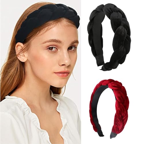 Misfun 2 Pezzi Cerchietto Capelli Donna, Cerchietti Per Capelli Velluto Intrecciati, Turbante Fasce, Vintage Eleganti Fermacapelli, Fasce Capelli Donn
