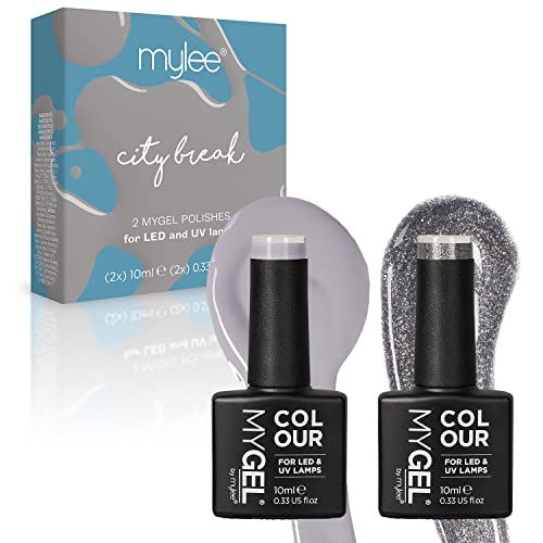 Mygel By Mylee Silver & Glitter Duo Set Smalto Per Unghie Gel Semipermanente 2X10Ml Uv/Led Nail Art Manicure Pedicure Per Uso Professionale E Domestic