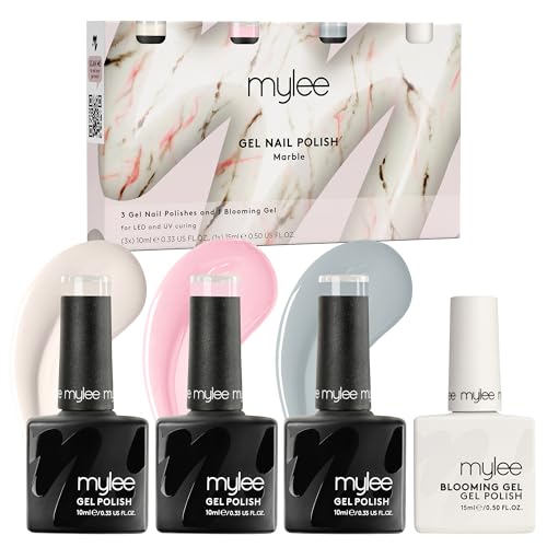 Mylee Marble Quad, 3X Smalto Gel Semipermanente 10Ml + 1X Blooming Gel 15Ml Per Nail Art Acquerello Effetto Marmo, Manicure Uv/Led Per Uso In Salone E