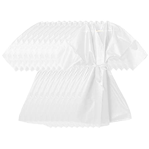 Kimono Monouso Con Cintura Per Estetista, Parrucchiere E Centri Estetici In Tnt Bianco Da 10 Pezzi
