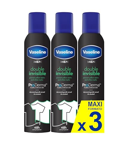 Vaseline Double Invisible (Uomo) Pro-Derma Spray Antitraspirante 250 Ml | Protezione Dal Sudore 48H E Freschezza Di Lunga Durata Pacco Da 3
