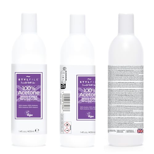 Stylfile - Detergente Per Smalto Gel 100% Acetone, 400 Ml