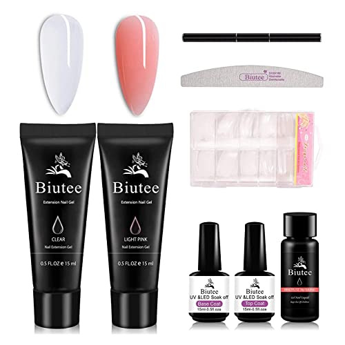 Kit Unghie Gel Completo, Gel Ricostruzione Unghie, Polygel Per Unghie, Dual Form Kit, Trasparente E Rosa 30G,Con 30Ml Soluzione Scivolare 15Ml Base E