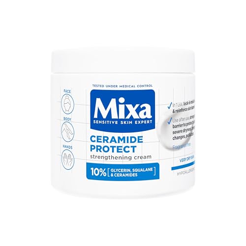 Mixa Crema Idratante Rinforzante, Per Pelli Sensibili E Molto Secche, Pelle Idratata A Fondo, Con Il 10% Di Ceramidi, Glicerina E Squalano, Senza Prof