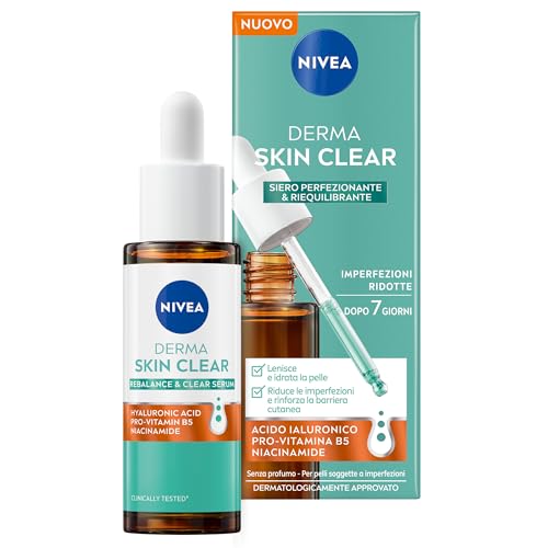 Nivea Derma Skin Clear Siero Viso Perfezionante & Riequilibrante 30 Ml, Siero Niacinamide, Acido Ialuronico E Pro-Vitamina B5 Per Pelli Miste E Grasse