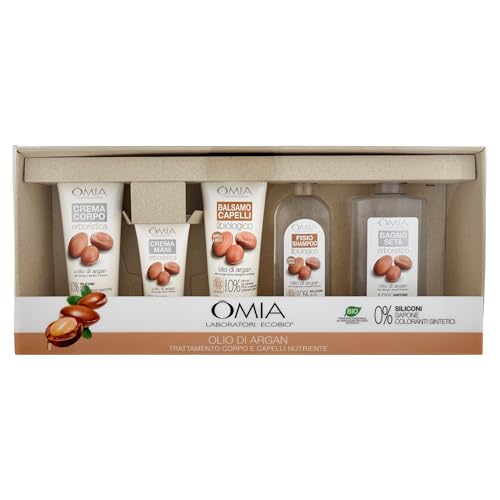 Omia Cofanetto Olio Di Argan Con Crema Corpo 200 Ml + Crema Mani 75 Ml + Bagno Seta 400 Ml + Fisio Shampoo 250 Ml + Balsamo Capelli 200 Ml