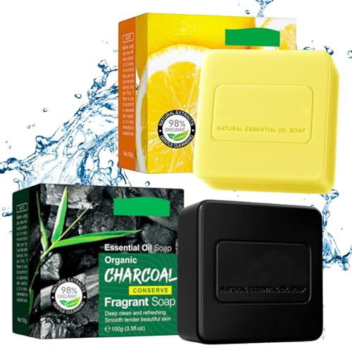 2 Pcs Saponetta Naturale Bio,Saponetta Limone,Sapone Limone Per Bagno+Sapone Da Bagno Al Carbone Di Bambù,Essere Utilizzato Sotto La Doccia Ed È Adatt