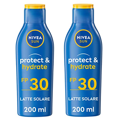 Nivea Sun Latte Solare Protect & Hydrate Fp 30 2 X 200 Ml, Crema Solare 30 Che Idrata Per 48H, Protezione Solare 30 Resistente All'Acqua Con Vitamina
