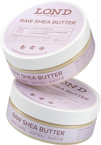 Lond Cosmetics Shea Butter 300 G -Unrefined,Natural,Pure, Hand-Crafted,100% Vegan Ethically Handcrafted In Africa Ghana, 2X180Ml