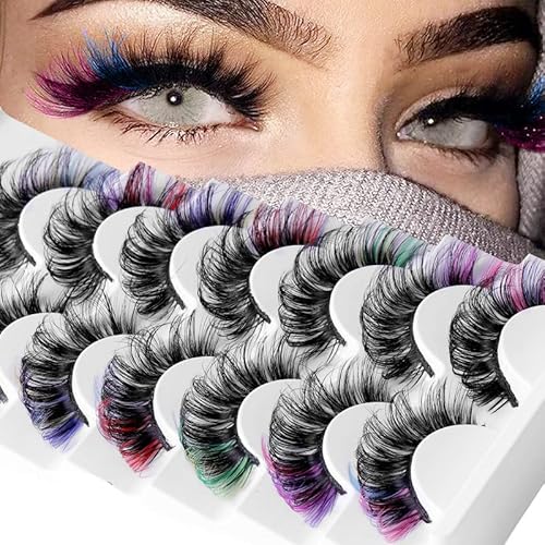 Bslvwg Ciglia Finte Colorate Ciglia Finte A Righe Russe Finte Ciglia Finte Visone Ciglia Finte Colorate Ciglia Morbide Finte Russe Finte (7 Colori Mis