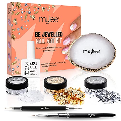 Mylee Be Jeweled Kit Per Nail Art - Pennello Di Precisione, Penna Per Punteggiare Unghie, Tavolozza Per Mescolare Lo Smalto Gel, Builder Gel Trasparen