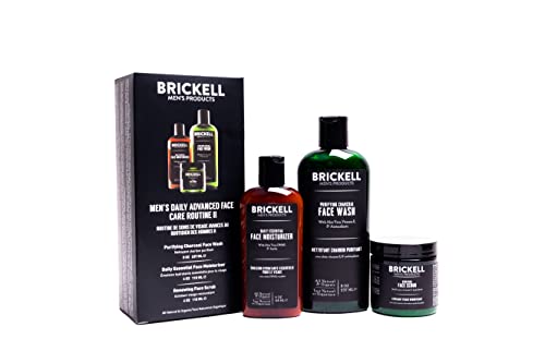 Brickell Men'S Daily Face Care Routine Ii - Detergente Viso Al Carbone Attivo Crema Esfoliante Lozione Viso Idratante - Naturale E Biologico, Profumat