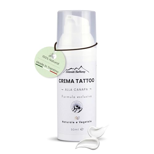 Dolomiti Biohemp Crema Tatuaggi Alla Canapa - Crema Tattoo Con Olio Di Canapa 100% Biologica, Naturale E Made In Italy - 50 Ml