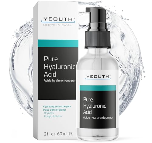 Yeouth Siero Acido Ialuronico Viso, Acido Ialuronico Puro Professionale, Siero Idratante Per Rughe, Pelle Secca E Macchie Scure 60Ml