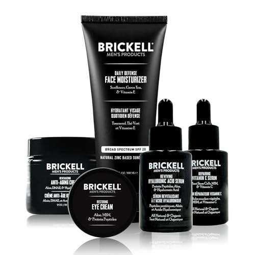 Brickell Men'S Difesa Completa Routine Antietà Invecchiamento, Crema Viso Notte, Siero Giorno E Notte Vitamina C, Idratante Viso Con Spf E Crema Occhi