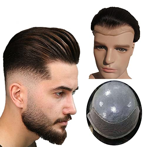 N.L.W. Parrucca Uomo Pu Frontale Con Pizzo Toupee Pezzi Di Capelli Umani Europei Per Uomini Protesi Capelli Uomo 8×10 Pollici Sottile Pelle 0,06 Centi