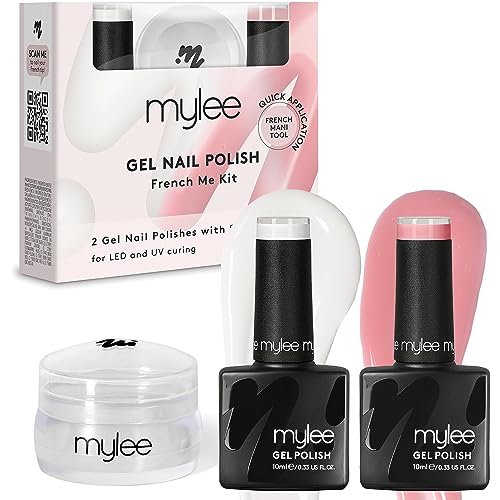 Mylee French Me Kit Con Stamper - French Manicure Di Qualità Professionale A Casa Tua, Include Smalto Gel Bianco E Nudo + Strumento In Silicone Traspa