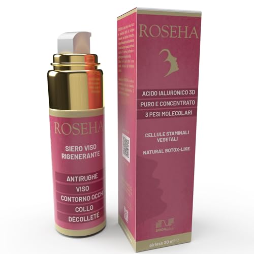 Siero Viso Antirughe, Contorno Occhi, Collo, Décolleté - Con Acido Ialuronico 3D, Rosa Canina, Cellule Staminali Vegetali, Peptidi Attivi – Illumina,