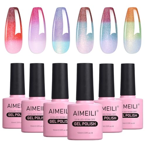 Aimeili 6 Colori Smalto Semipermanente Camaleonte Smalto Semipermente Gel Polish Uv Led Kit 8Ml Smalti Colorati Gel Per Manicure Soak Off Set 66