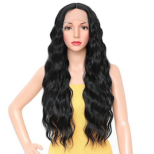 Lace Front Parrucca Wig Da Donna, 75Cm Nera Sintetica Lunga Riccia Ondulata, Long Curly Wave Black Lace Front Wigs For Women