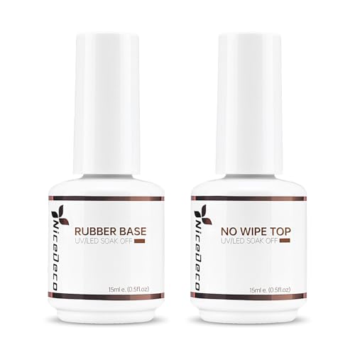 Nicedeco Professionale Clear Base Rubber Gel E No Wipe Top Coat Set Smalto Semipermanente Unghie Rinforzante Unghie Gel Uv/Led Soak Off - Autolivellan
