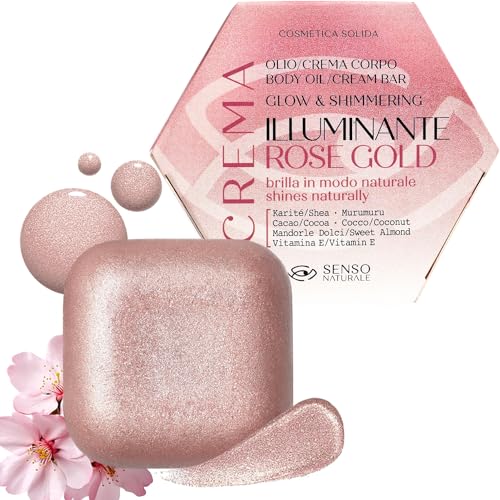 Senso Naturale Olio Illuminante Corpo Solido Rose Gold Crema Abbronzante Corpo Con Brillantini Shimmer Per Una Pelle Luminosa, Idratante Nutriente, Vi