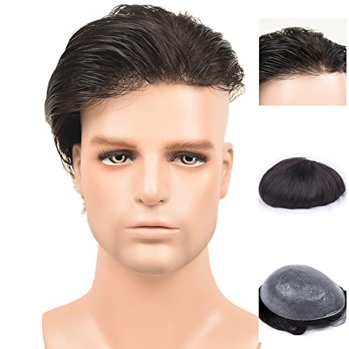Auspiciouswig Human Hair Men'S Toupee Sistema Di Sostituzione Dei Capelli Per La Pelle Sottile Per Uomo (6X8 Inch, Natural Colour)