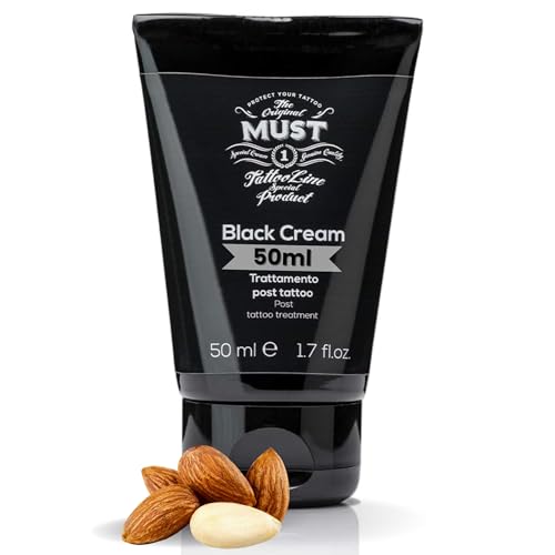 Must - Crema Tattoo Per Protezione E Guarigione Tatuaggi Neri - Crema Tatuaggi Esfoliante Per Rigenerazione Cutanea - Crema Tatuaggio Guarigione 50Ml