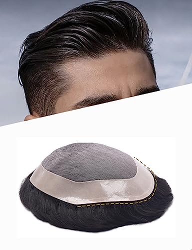 Auspiciouswig Men'S Toupee Fine Mono Human Hair Toupee Sistema Di Capelli Di Ricambio Parrucchino Per Uomo