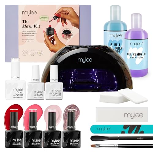 Mylee Kit Principale: Set Professionale Per Nail Art Con Lampada Led, Top E Base, 4 Colori Smalto Gel, Costruttore 5 In 1, Preparazione, Pulizia E Rim
