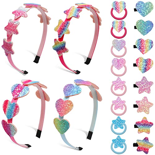 Cerchietto Per Capelli Bambine Arcobaleno, 4 Pezzi Cerchietti Capelli 8 Pezzi Fermagli Per Capelli E Elastici Capelli Per Ragazze Bambine Neonata Donn