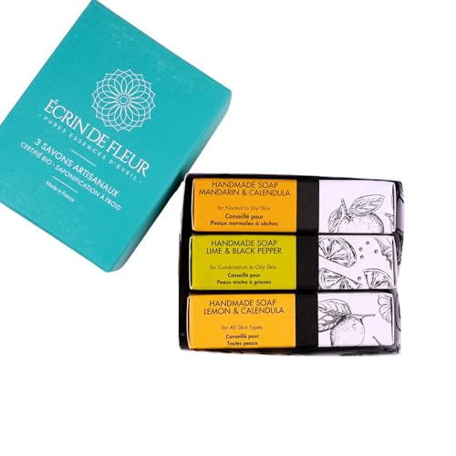 Ecrin De Fleur - Sapone Artigianale Biologico Confezione Da 3 (Sapone Al Mandarino E Calendula 1X90G / Sapone Al Limone 1X90G / Sapone Al Lime E Pepe