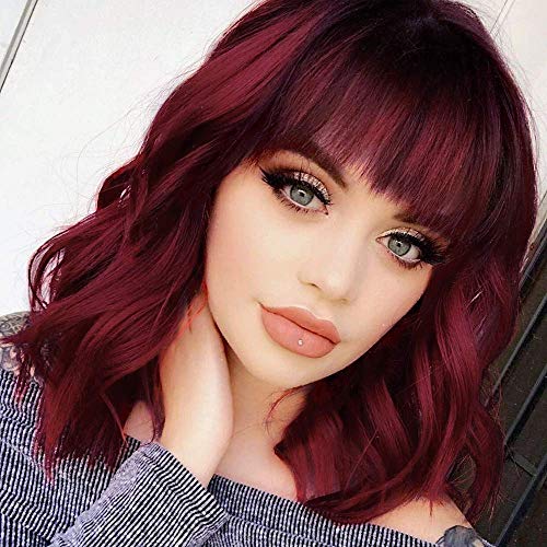 Parrucche Con Capelli Corti A Caschetto Mossi Rossi Con Frangia, Per Donne E Ragazze, Parrucca Con Capelli Sintetici Resistenti Al Calore Dall’Aspetto