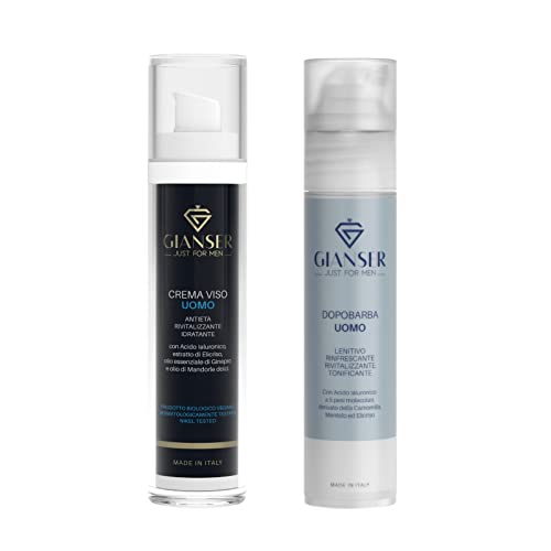 Gianser Just For Men - Risveglia La Tua Pelle Con Eleganza: Good Morning Routine Gianser - Crema Viso Rivitalizzante E Siero Dopobarba Con Acido Ialur
