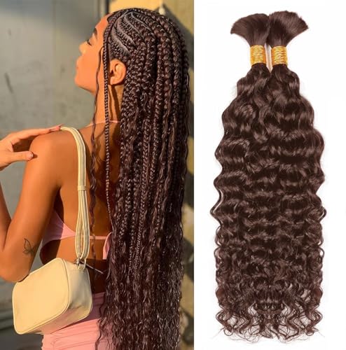 Daimer Human Braiding Hair Braiding Hair 2 Bundles/Pack 100G Water Wave Bulk Dark Brown Braiding Hair Water Wave Bulk Human Hair Braiding Hair For Boh