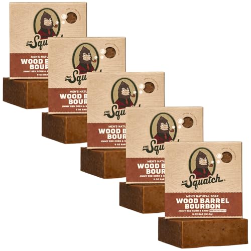 Dr. Squatch Sapone Da Bar Da Uomo, Confezione Da 5 Barili Di Legno Bourbon, Sapone Da Bar Completamente Naturale Per Uomo, 5 Barrette Di Sapone, Odore