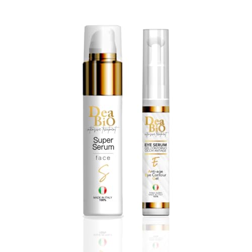 Dea Bio Kit Siero Viso E Contorno Occhi, Crema Antimacchia, Acido Ialuronico Triplo Peso Molecolare Con Vitamina C, E, Set Viso Skincare Occhi Con App