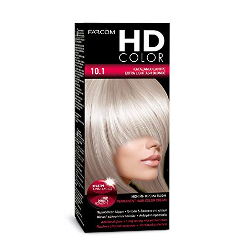 Farcom Hd Colore Per Capelli Con Cheratina Amminoacidi, 60 Ml (10,1 Biondo Cenere Extra Chiaro)