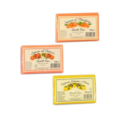 Fratelli Risso - Saponette Agli Agrumi, Limone/Mandarino/Arancio, Sapone Naturale, 3 Pezzi Da 100 Grammi